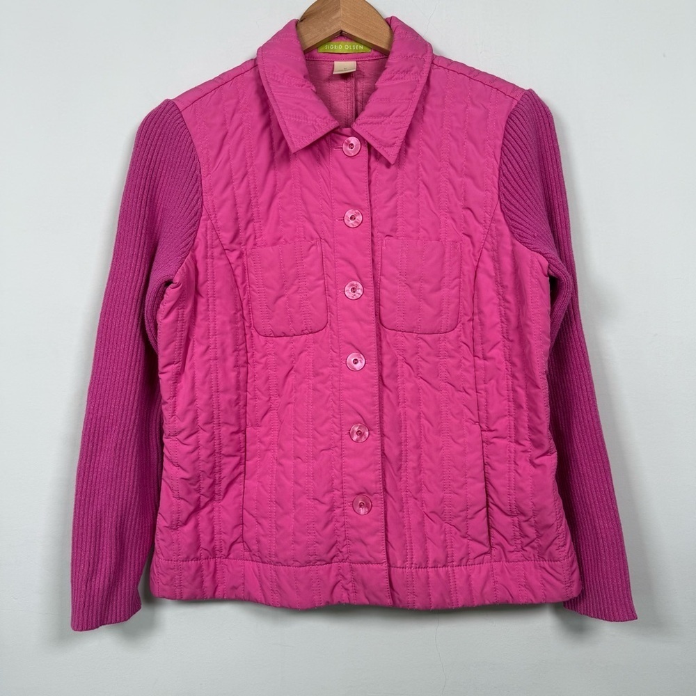 Sigrid Olsen Vibrant Pink Quilted/ Knit Lightweight Jacket, Great Condition